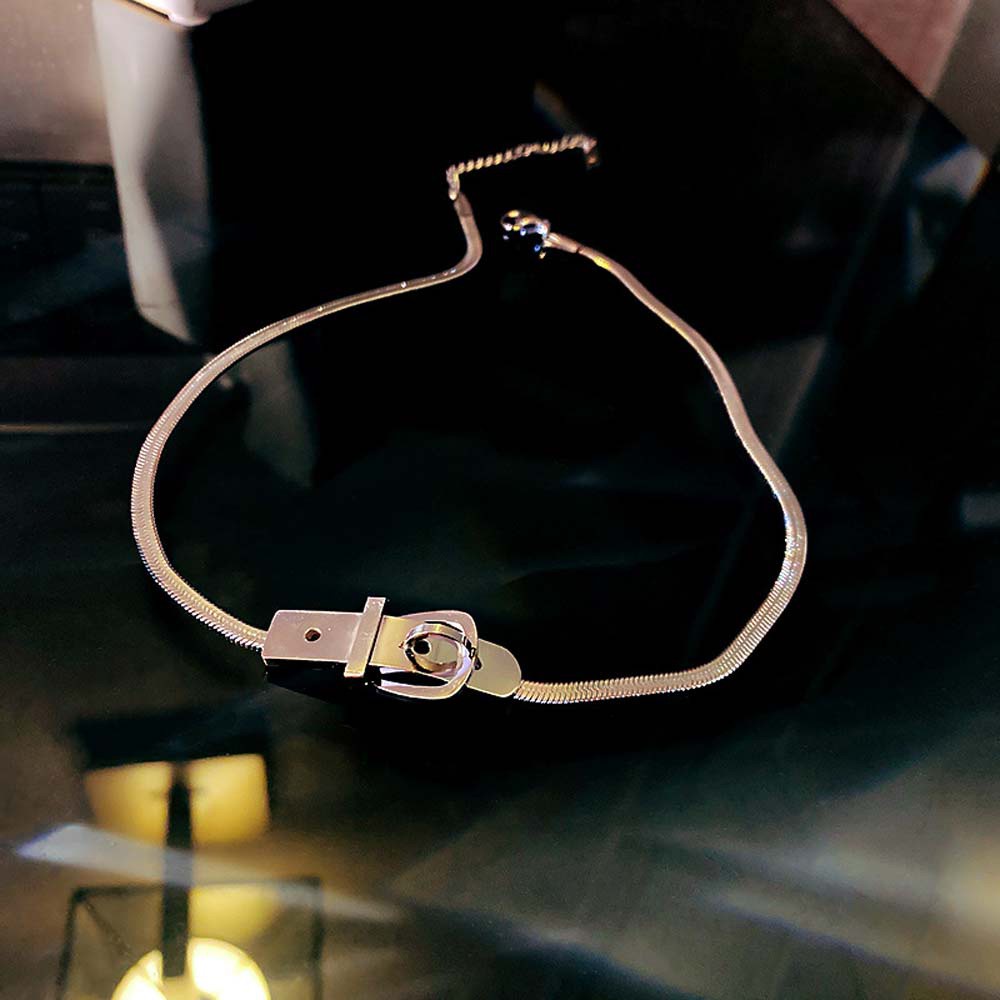 Vòng Cổ Choker Bằng Thép Titan Màu Vàng / Bạc Thời Trang Hàn Quốc Cho Nữ