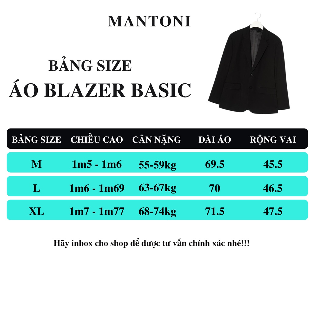 Áo khoác blazer nam form unisex kiểu dáng hàn quốc, áo khoác nam form rộng vải cotton lạnh thời trang Mantoni
