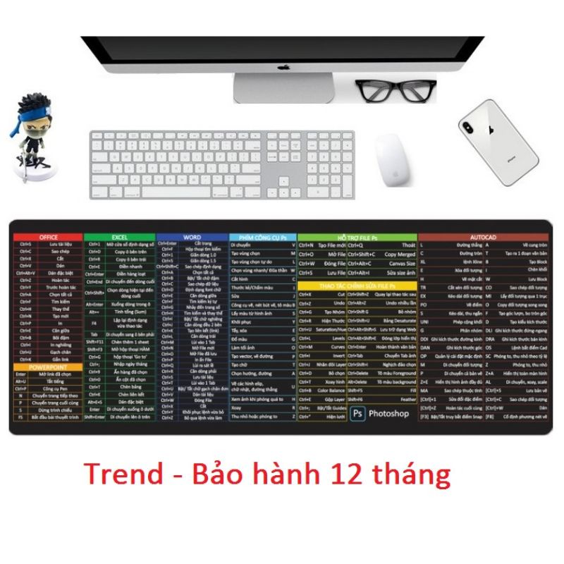 Lót chuột phím tắt cỡ 30x70 hàng 3li siêu dày đế cao su