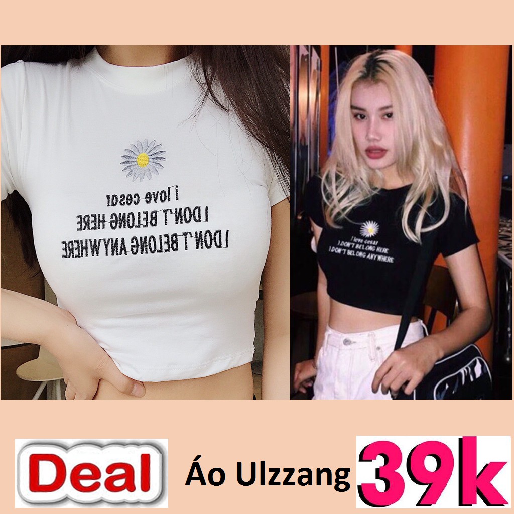 [HÌNH THẬT ÁO CROPTOP THÊU HOA CÚC TRẮNG ULZZANG - ÁO THUN ÔM BODY