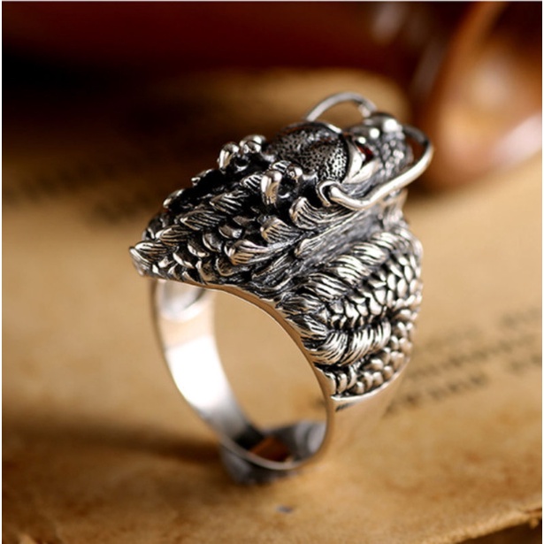 Nhẫn rồng nam bản lớn, nhẫn đầu rồng mạnh mẽ cá tính titanium