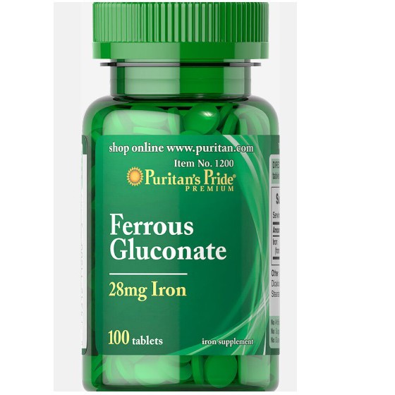 Viên uống bổ sung sắt Ferrous Gluconate 28mg 100 viên Puritan's Pride