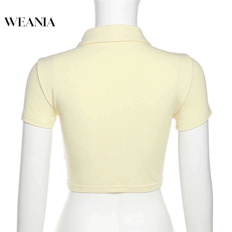 Áo Thun Crop Top Cổ Polo Cài Khóa Thời Trang Cho Nữ