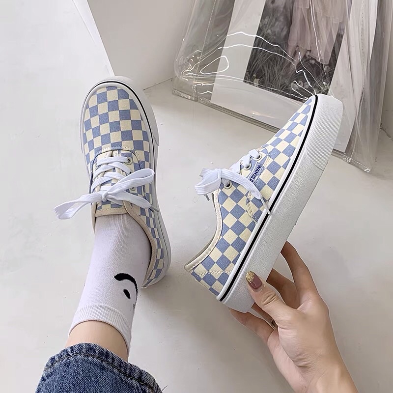 Giày thể thao vải buộc dây sọc kẻ caro ulzzang