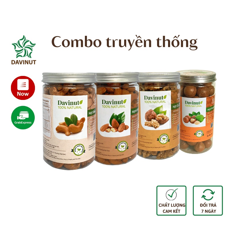 Combo mix các loại hạt dinh dưỡng cho bà bầu sấy khô Davinut 4 loại chưa tách vỏ giảm cân