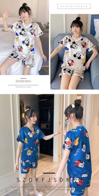 【COD】Đồ Ngủ Lụa Mỏng Ngắn Tay Bộ đồ Mặc Nhà Sexy Bộ đồ Mặc Nhà