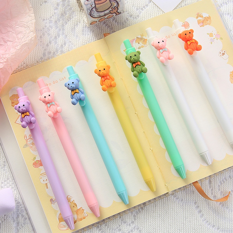 Bút Mực Gel Màu Đen Hình Gấu Macaron Dễ Thương Cho Học Sinh/Văn Phòng