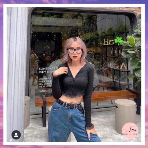 Áo Croptop Dài Tay Phối Ren NinaStore (Có Video + Ảnh đánh giá)