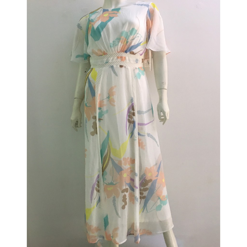 Đầm maxi nữ dài đi dự tiệc công sở vải voan cao cấp hiệu màu trắng Calvin Klein size 2 hàng xách tay mỹ