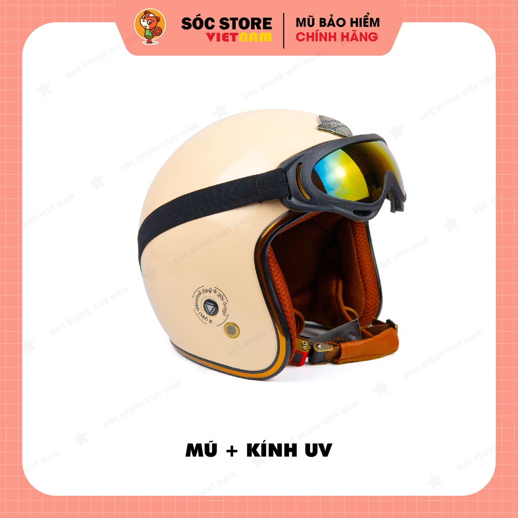 Mũ bảo hiểm 3 phần 4 NAPOLI màu kem, nón bảo hiểm 3 phần 4 nam nữ Sóc Store freesize