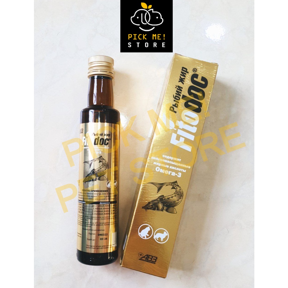 [Chai 250ml] Dầu cá hồi FITODOC - Hỗ Trợ Đề Kháng, Dưỡng Lông Bóng Mượt Cho Chó Mèo - Nhập Nga