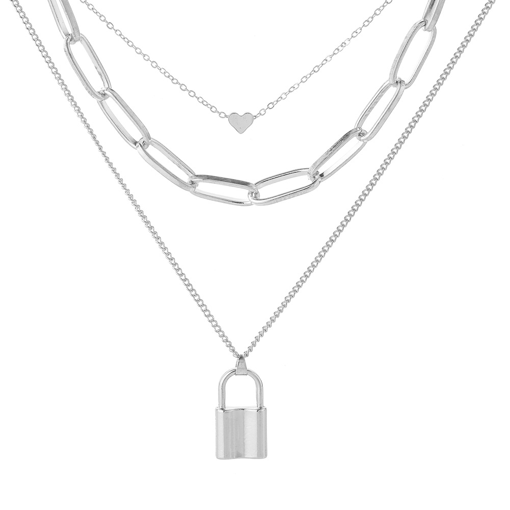 vòng cổ Nhiều Lớp Mặt Hình Ổ Khóa Trái Tim Thời Trang Cho Nữ
