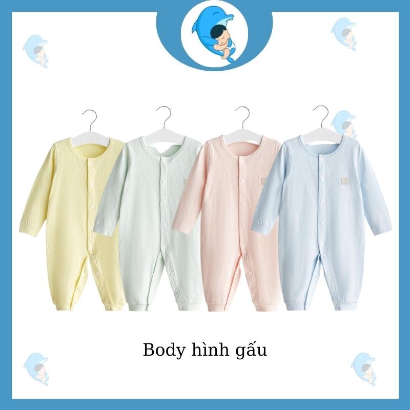 Bộ body dài tay Bodysuit cài giữa liền thân đáng yêu cho bé trai và gái sơ sinh 100% cotton cao cấp xuất Nhật