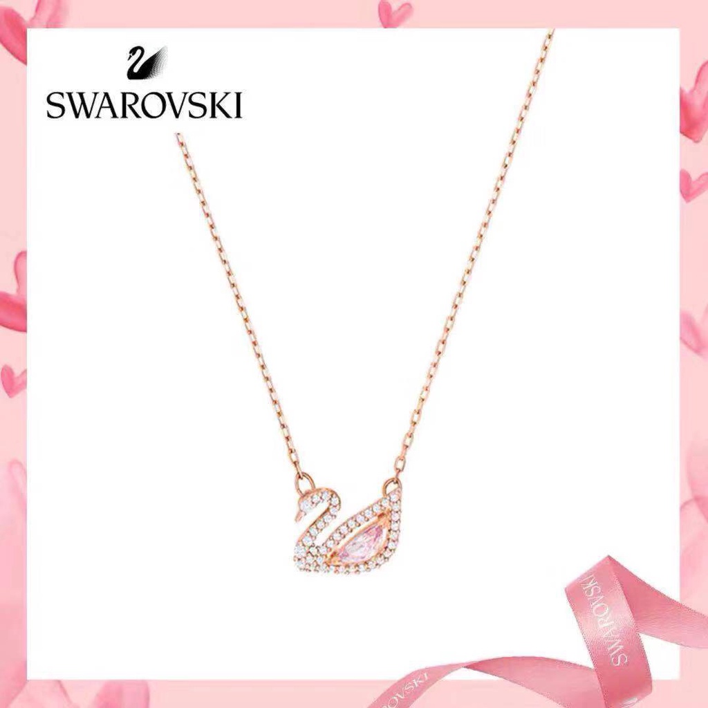 Dây Chuyền Mạ Bạc 925 Mặt Thiên Nga Hồng Swarovski