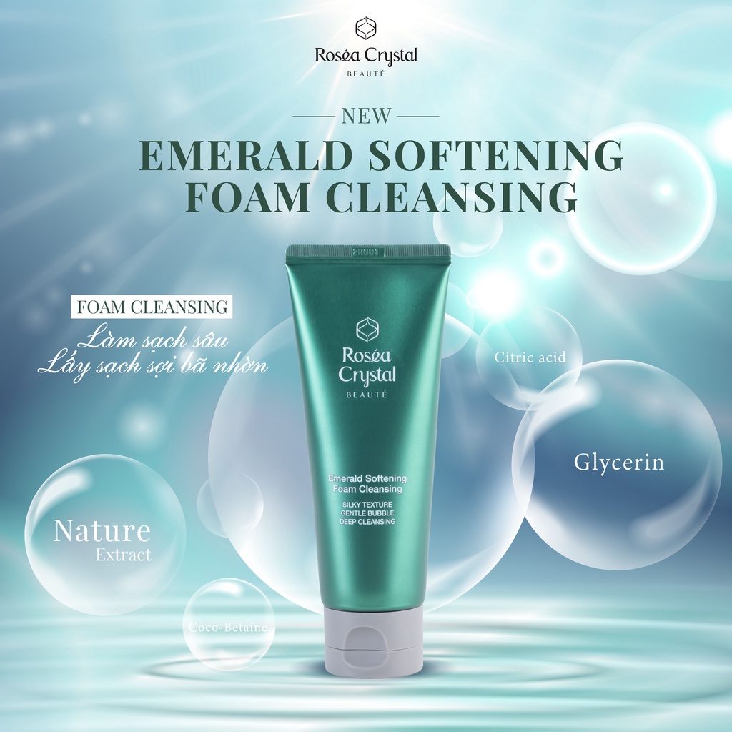 Sữa rửa mặt làm mềm da và sạch sâu Rosea Crystal Emerald Softening Foam Cleansing 120ml
