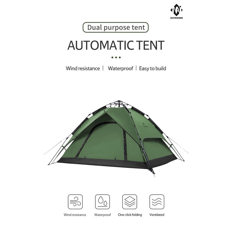 Lều tự bung 3-4 người, lều Camping dã ngoại 2 lớp cao cấp NATUREHIKE NH21ZP008