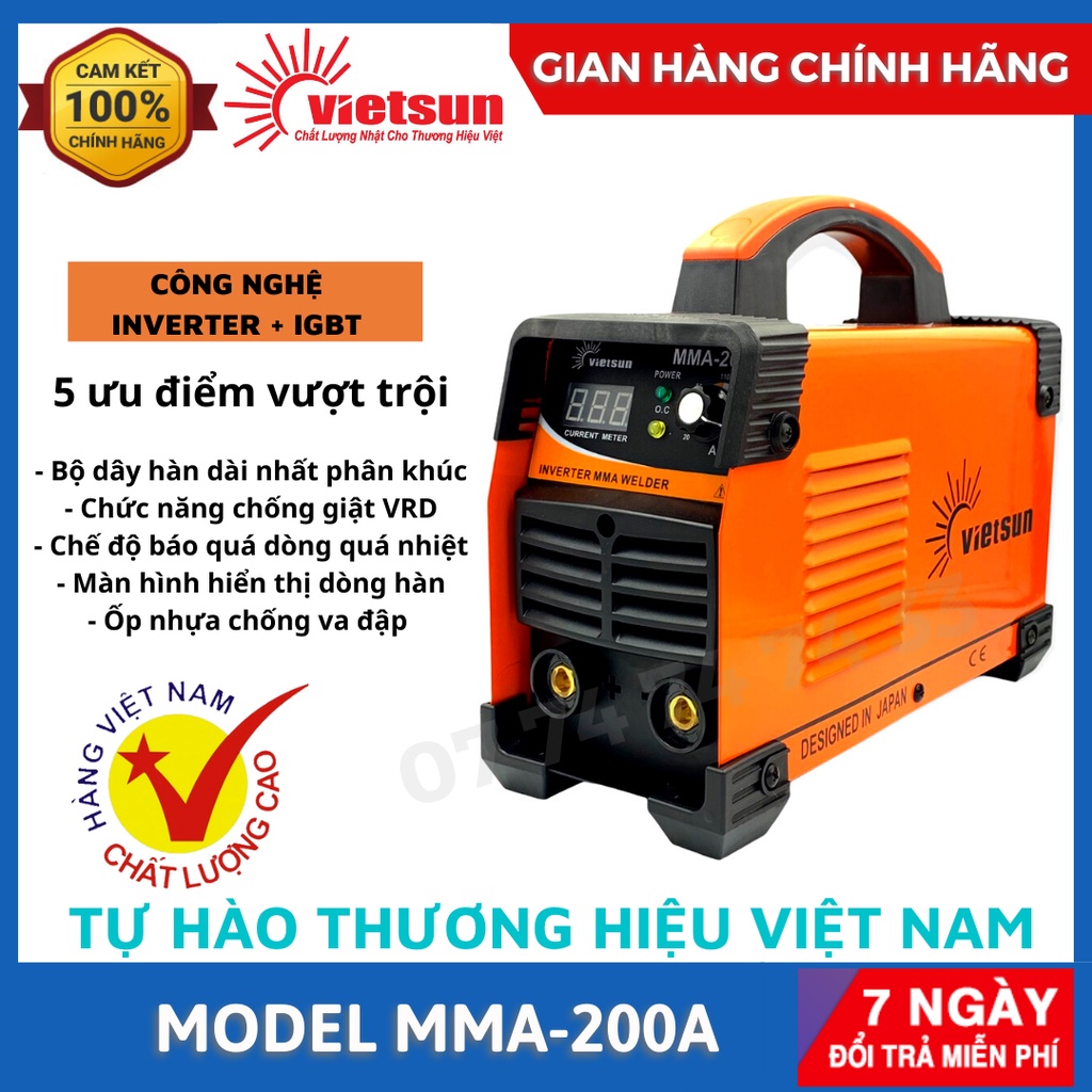 Máy hàn điện tử - 𝑽𝒊𝒆𝒕𝒔𝒖𝒏, máy hàn MMA-200 hàng Việt Nam chất lượng cao