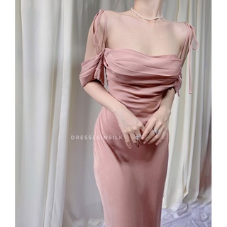 Đầm lụa rớt vai