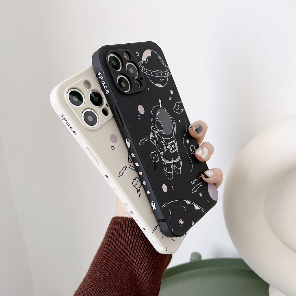 Ốp Điện Thoại Silicone Mềm Họa Tiết Phi Hành Gia Cho iPhone 14 13 12 11 Pro Max Mini XS XR X 8 7 6 6S Plus + SE 2020