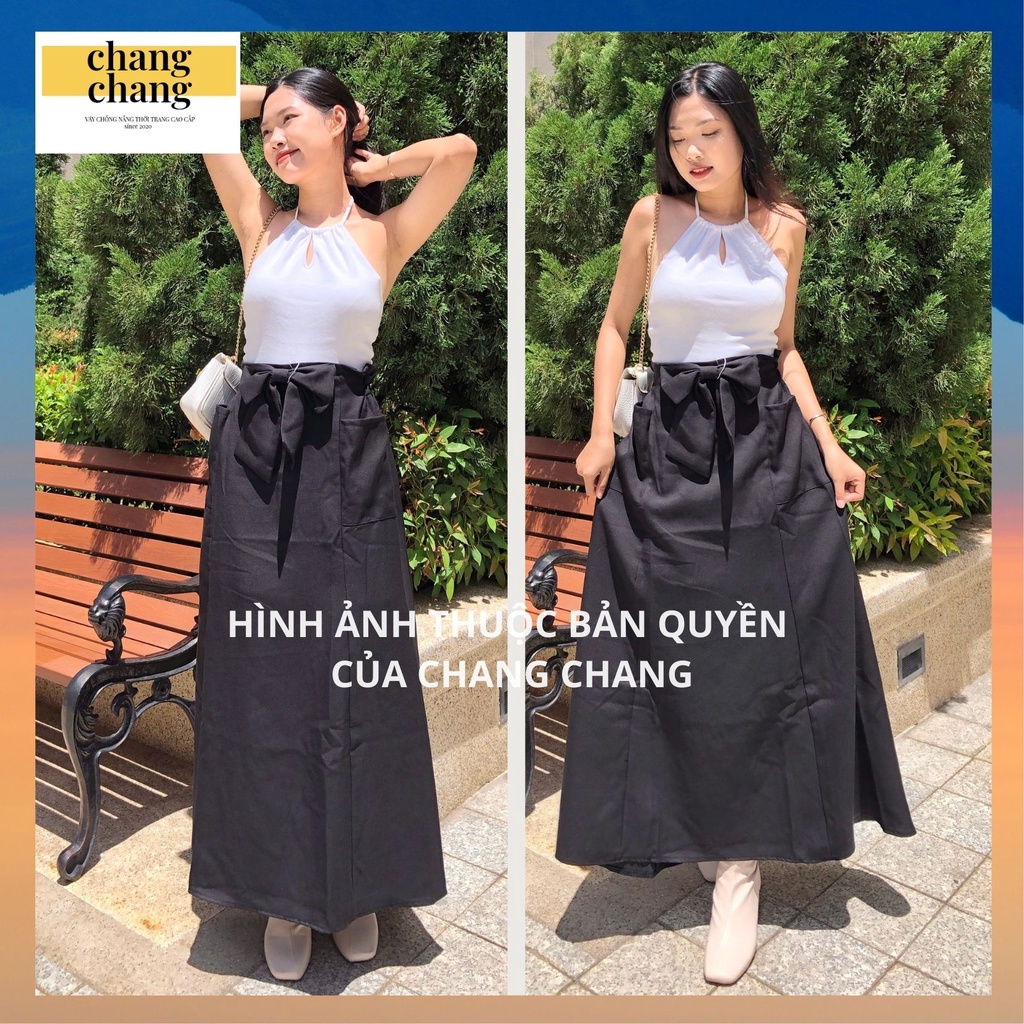 Váy Chống Nắng Thời Trang CHANG CHANG, Quây Che Nắng Vải Quần Tây Cao Cấp | Váy Đen Nơ