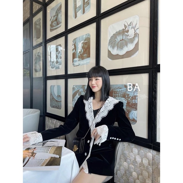 Áo Vest Nhung phối ren QC