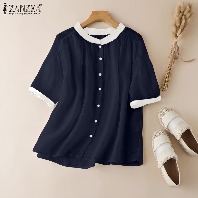 Áo sơ mi Zanzea tay ngắn cổ tròn thời trang dành cho nữ