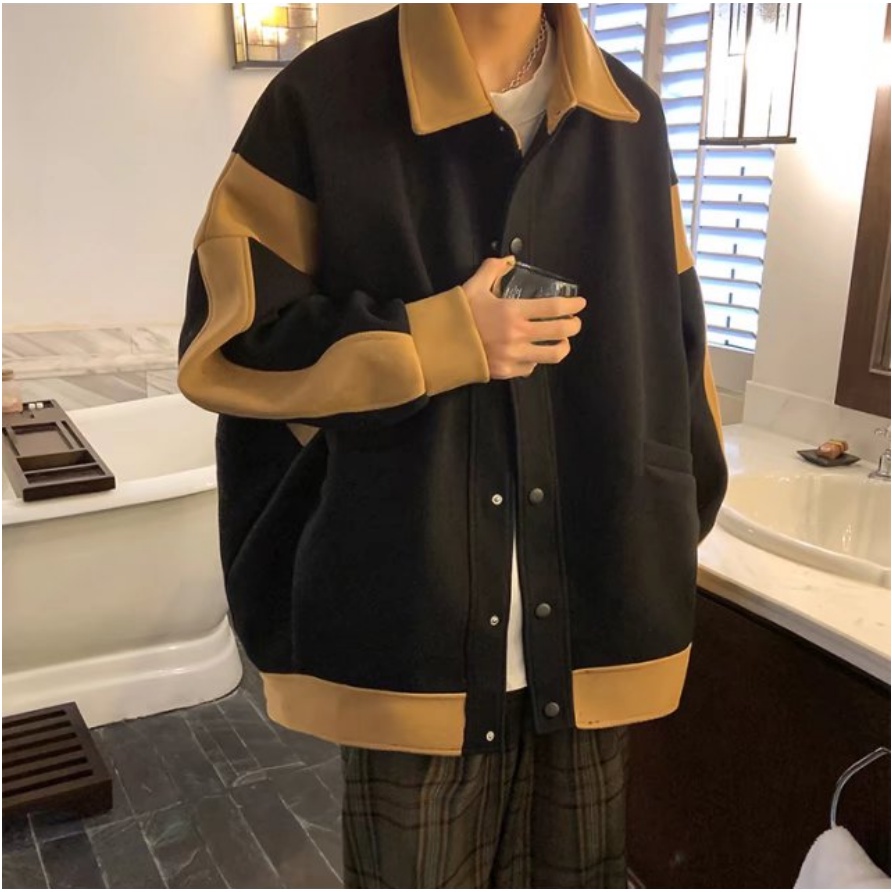 Áo khoác bóng chày dáng rộng thời trang cho nam nối tương phản áo khoác nam nam phong cách hàn quốc thời trang lỏng lẻo đơn giản áo khoác cặp đôi