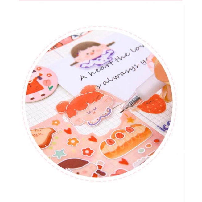 Vỉ sticker có bút dao cắt loại tốt, 2 cuộn washitape, 8 tờ sticker (tổng 11 món), mã ZJL-XKL