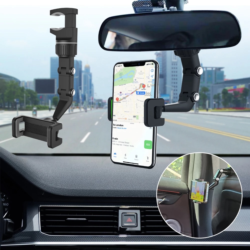 Giá đỡ điện thoại gắn gương chiếu hậu ô tô xoay 360 độ | BigBuy360 - bigbuy360.vn