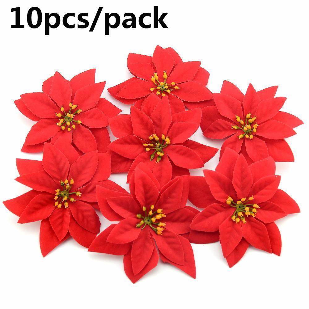 Set 10 Bông Hoa Nhân Tạo 14cm Trang Trí Giáng Sinh / Tiệc Cưới DIY