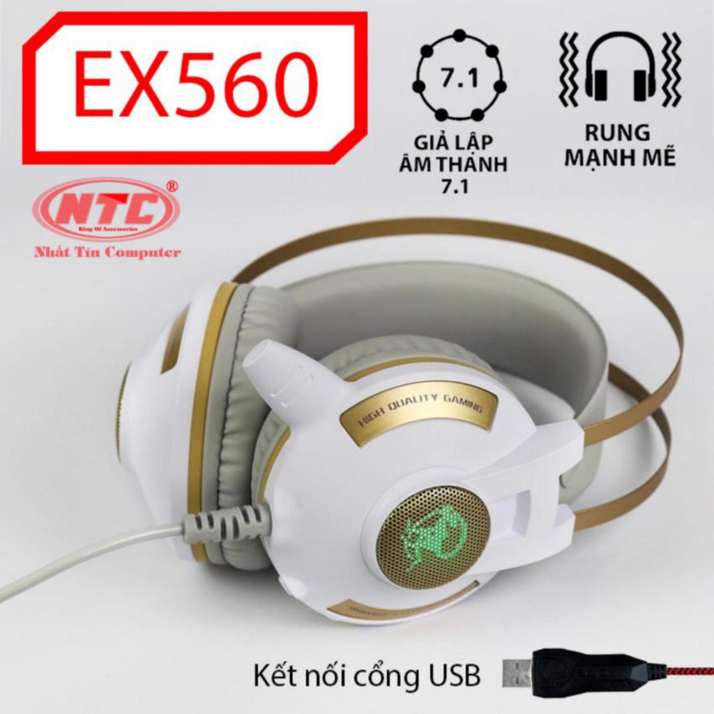 Tai nghe chụp tai game EXAVP EX560 7.1 Rung và Led (Trắng)