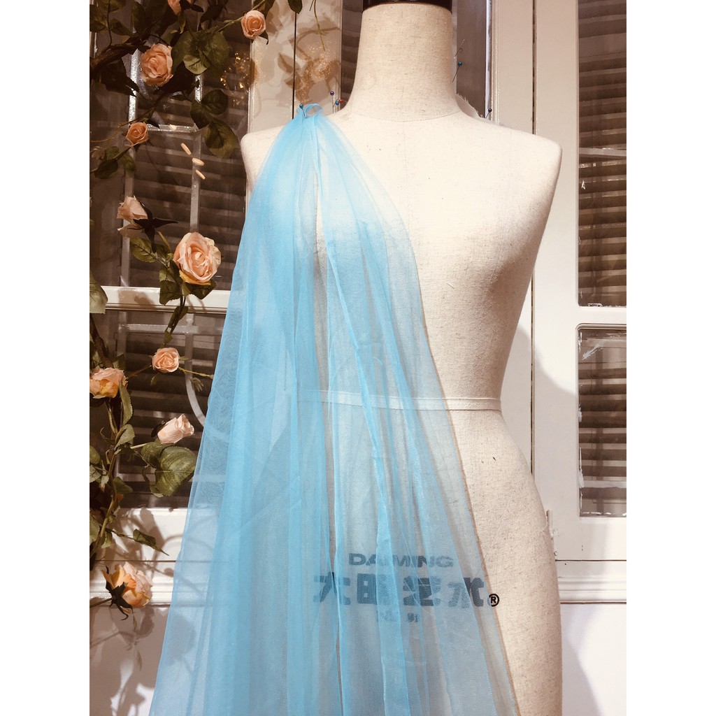 Vải lưới màu xanh trời loại xịn mắt nhỏ ko bai rão khổ 1,6m lưới may váy tutu, vải may váy đầm, làm đồ trang trí