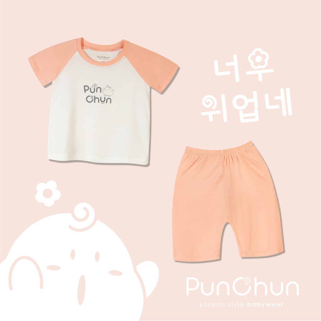 Bộ quần áo raglan bé gái Punchun hồng cam