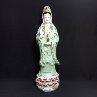 PHẬT BÀ QUAN ÂM ĐỨNG TÒA SEN XANH NGỌC CAO 35CM,40CM