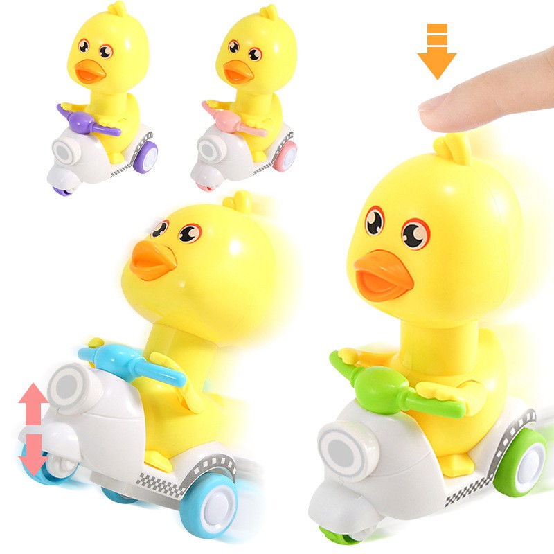 Đồ Chơi Vịt Đi Xe Vespa Nhấn Đầu Là Chạy Vịt Đồ Chơi Cho Bé Vặn Cót Đồ Chơi Dây Cót Cho Bé - BỐ KHỦNG LONG