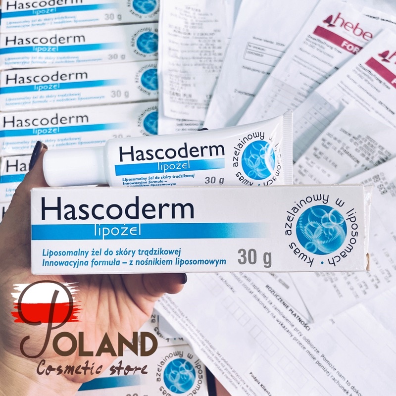 Gel chấm mụn Hascoderm với azelaic acid tương tự Skinoren giúp giảm mụn, giảm thâm & hiệu quả với mụn đầu đen tuýp 30g