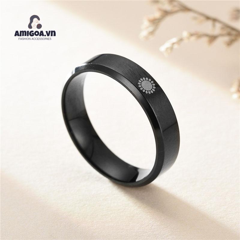 ✨✨ Nhẫn Thép Không Gỉ Màu Đen Họa Tiết Mặt Trăng / Mặt Trời Thời Trang Cho Cặp Đôi