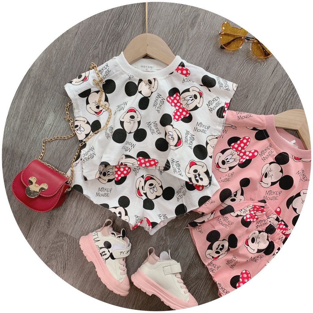 Bộ In Hình Mickey Bé Gái Chất Cotton 4 Chiều Cao Cấp