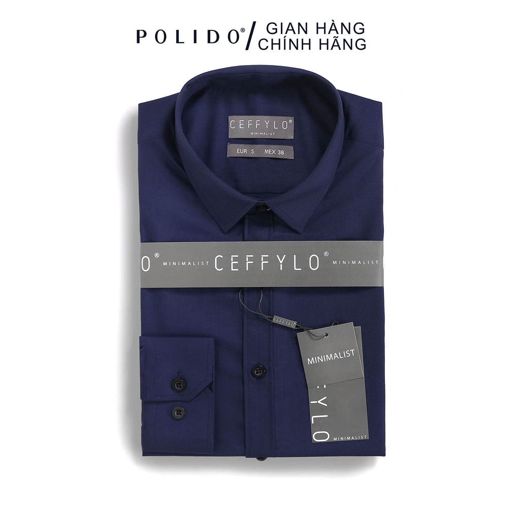 Áo Sơmi Nam Trơn CEFFYLO Màu Xanh Navy Vải Cotton Thấm Hút, Chống Nhăn Form Slimfit