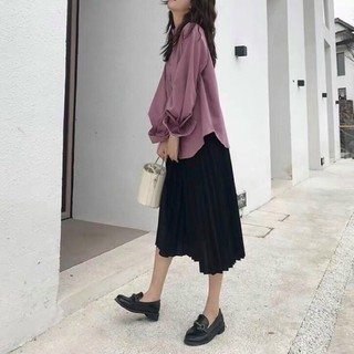 Chân váy xếp li đen dài