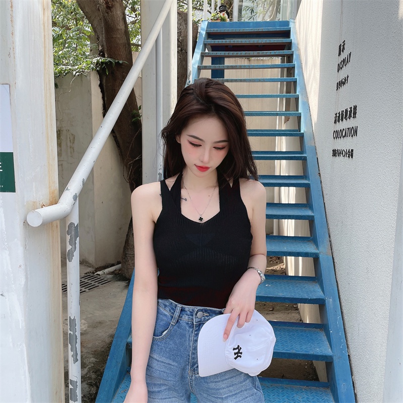 SUXI Áo Croptop Dệt Kim Trễ Vai Màu Sắc Thanh Lịch