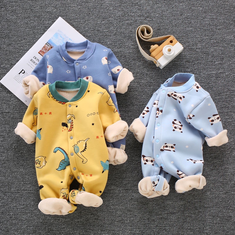 Áo liền quần vải bông dày giữ ấm mùa thu đông cho bé sơ sinh từ 0-3 tháng tuổi BABY BODYSUIT 0-3.vn