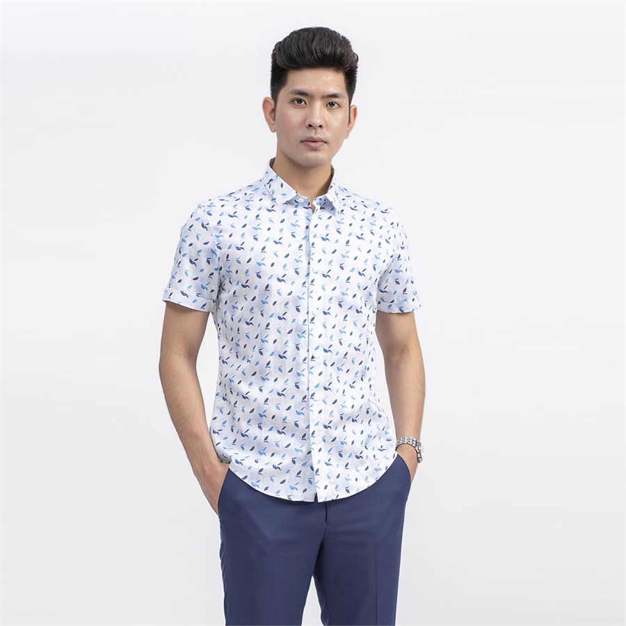Áo sơ mi nam ngắn tay  Aristino 100%cotton slim tà lượn ASS073S9