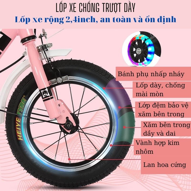 Xe đạp trẻ em, xe đạp bé gái Kaqixiong giúp bé gái duyên dáng và nữ tính hơn, có cac size 14,16,18