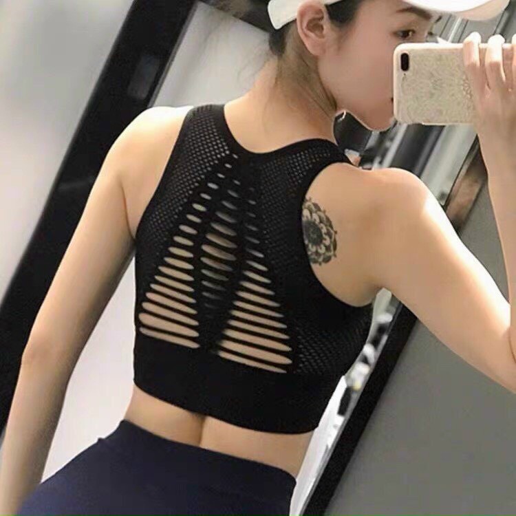 Áo tập gym nữ, bra thể thao, áo bra tập gym yoga nữ tổ ong lưng cắt laze chất dệt kim có mút sẵn mã 6850