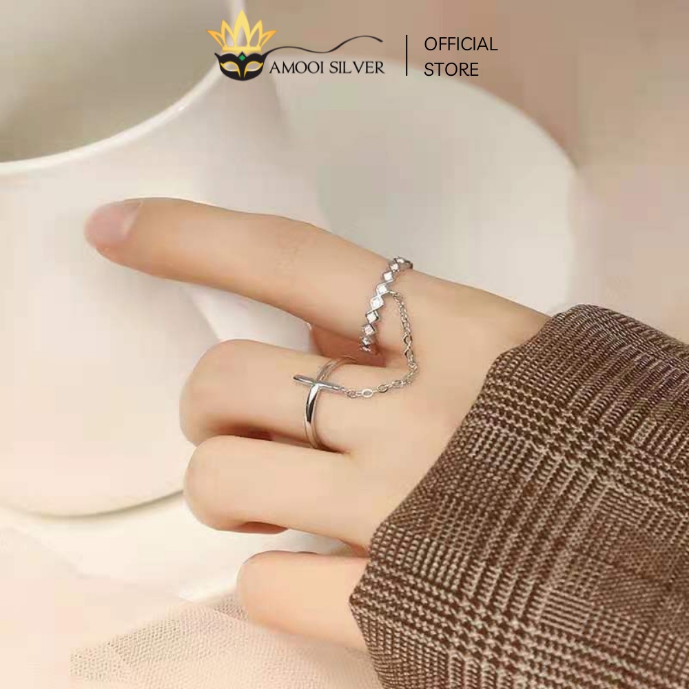 Nhẫn bạc S925 set 2 chiếc dây xích - Amooi Silver AN62