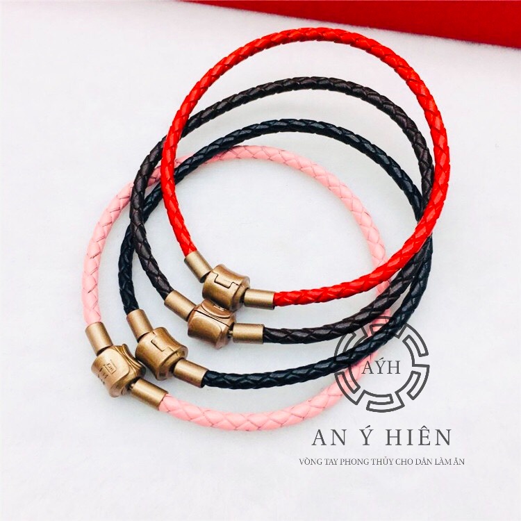 Vòng dây da Hồng chốt vuông