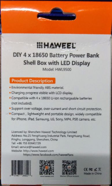 Chính hãng- Box sạc HAWEEL - Pin 18650 cao cấp Doublepow 3000mAh dung lượng thật