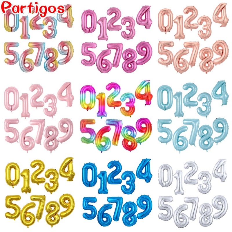 1 Bong Bóng Khí Helium Kĩ Thuật Số Màu Vàng Hồng Kích Thước 32 &quot;Dùng Trang Trí Tiệc Sinh Nhật 0 1 2 3 4 5 6 7 8 9
