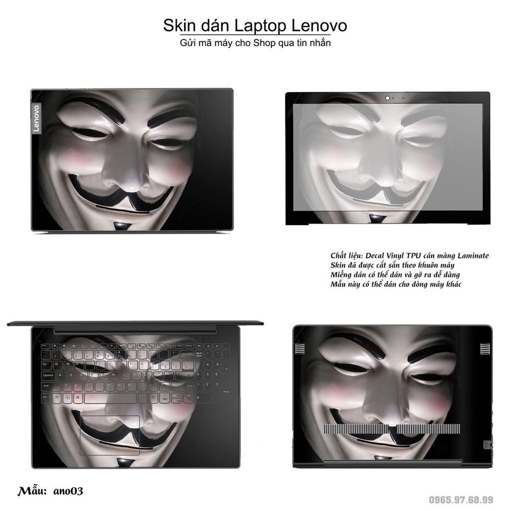 Skin dán Laptop Lenovo in hình Anonymous (inbox mã máy cho Shop)